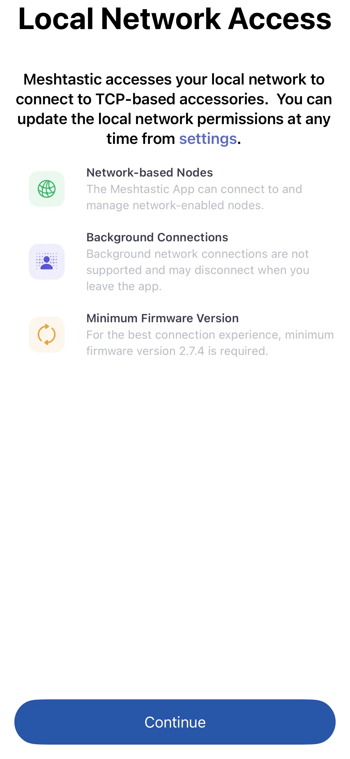 Local Network permission screen