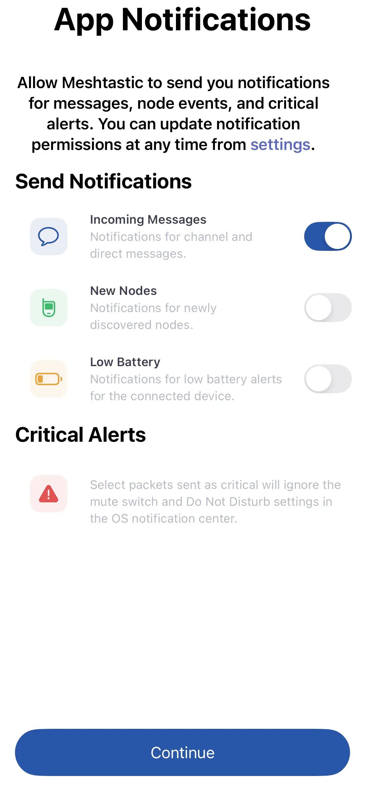 Notifications permission screen